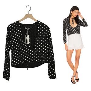 NWT REVOLVE X LIONESS Take the Plunge Polka Dot Top - Black - Medium